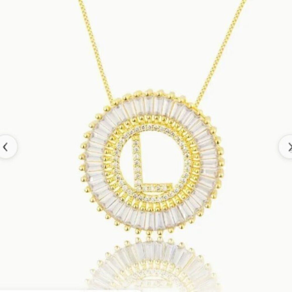 Gold Luxury Initial Letter Pendant Necklace Women/Men Zircon Chain Letter L